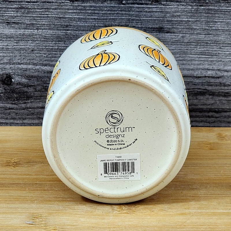 Load image into Gallery viewer, Fall Pumpkin Canister & Bamboo Lid Embossed 4" Ceramic Yellow Jar Blue Sky
