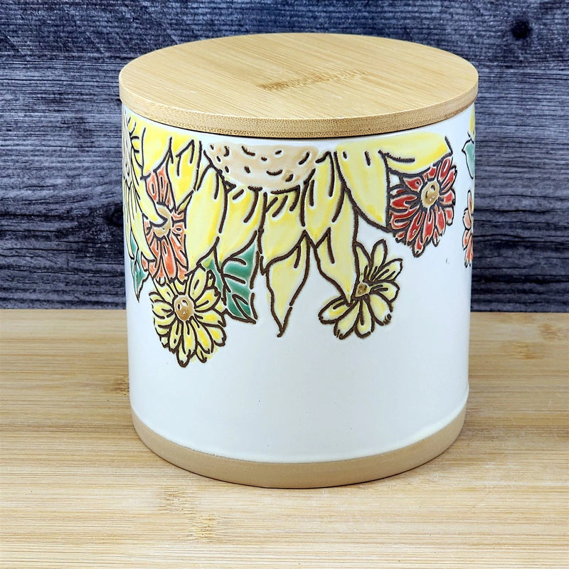 Load image into Gallery viewer, Brandywine Sunflower Canister & Bamboo Lid Embossed 5" Ceramic Jar Blue Sky