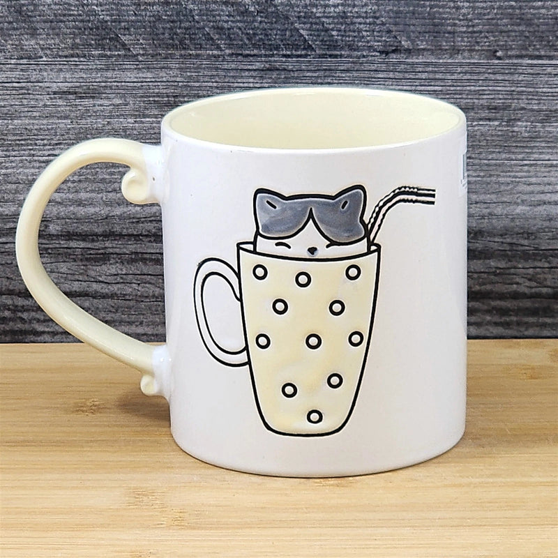 Load image into Gallery viewer, Cat Lover Coffee Mug Embossed Ceramic Tea Cup Large 21oz Blue Sky Yellow Inside
