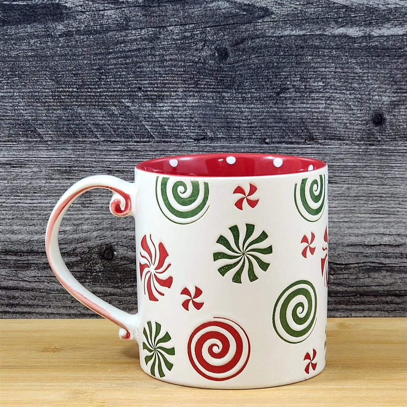 Load image into Gallery viewer, Peppermint Candy Christmas Holiday Coffee Mug Ceramic Cup Red 21oz Blue Sky