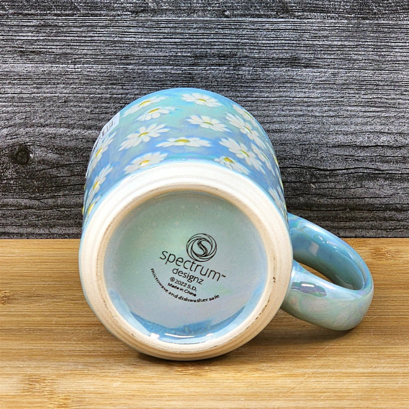 Load image into Gallery viewer, Coffee Mug White Daisy Summer Yellow Tea Cup Ceramic Embossed Blue Sky 18oz