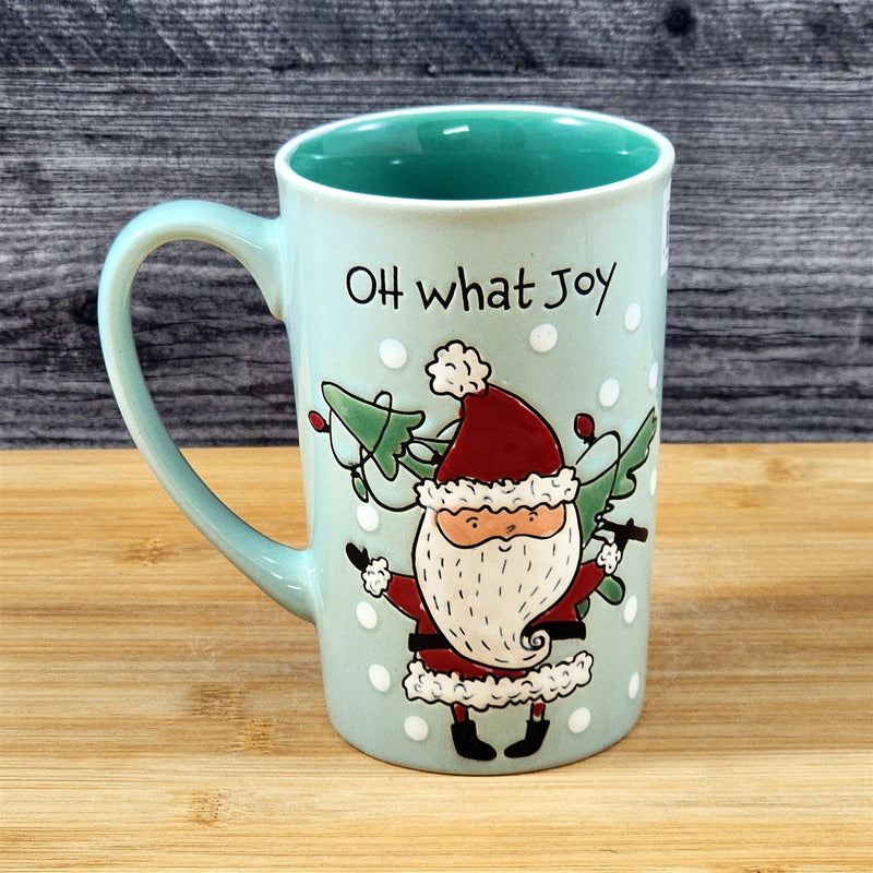 Load image into Gallery viewer, Coffee Mug Christmas Holiday Santa Green Embossed Tea Cup Ceramic Blue Sky 17oz