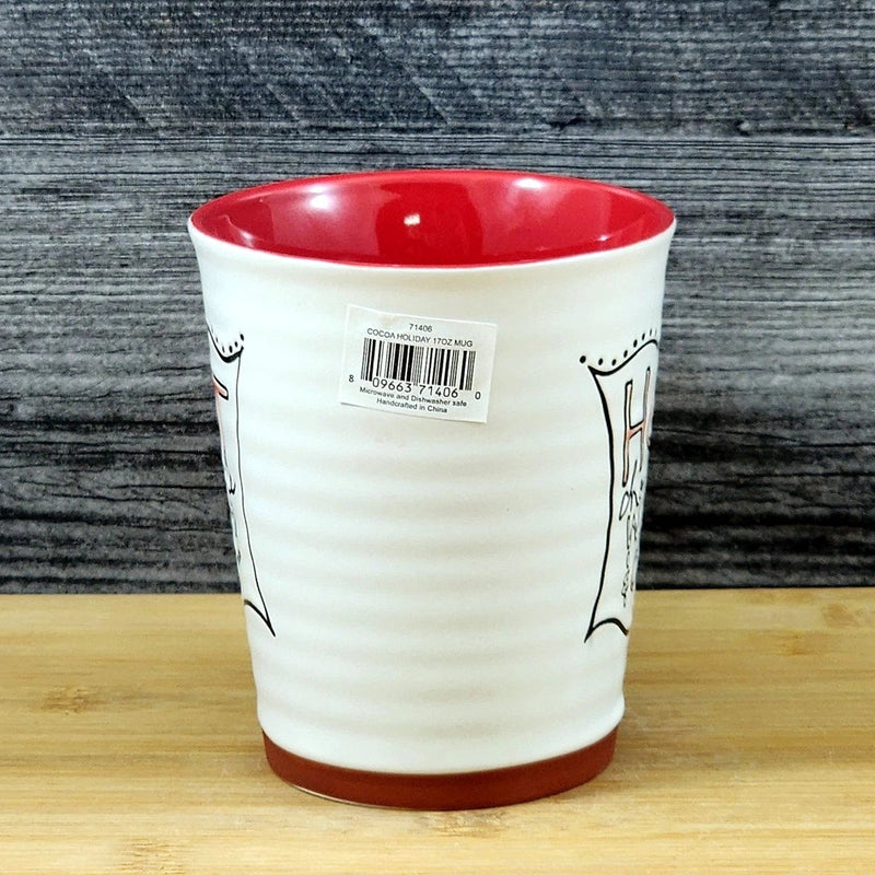Load image into Gallery viewer, Hot Chocolate Coffee Mug Red White Embossed Christmas Tea Cup Blue Sky 17oz