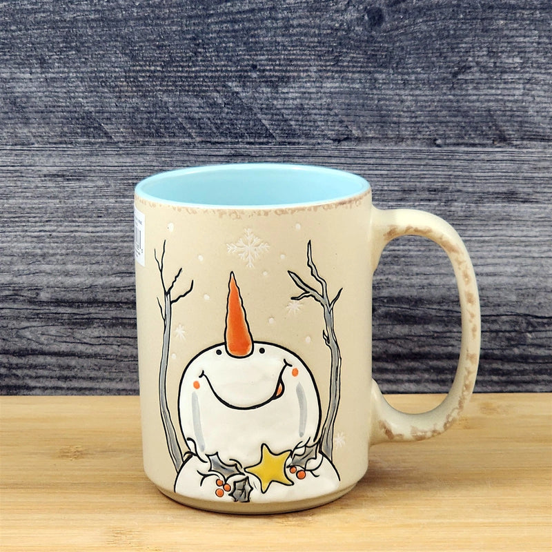 Load image into Gallery viewer, Winter Snowman Christmas Coffee Mug Holiday Cup Tan 18oz Ceramic Blue Sky