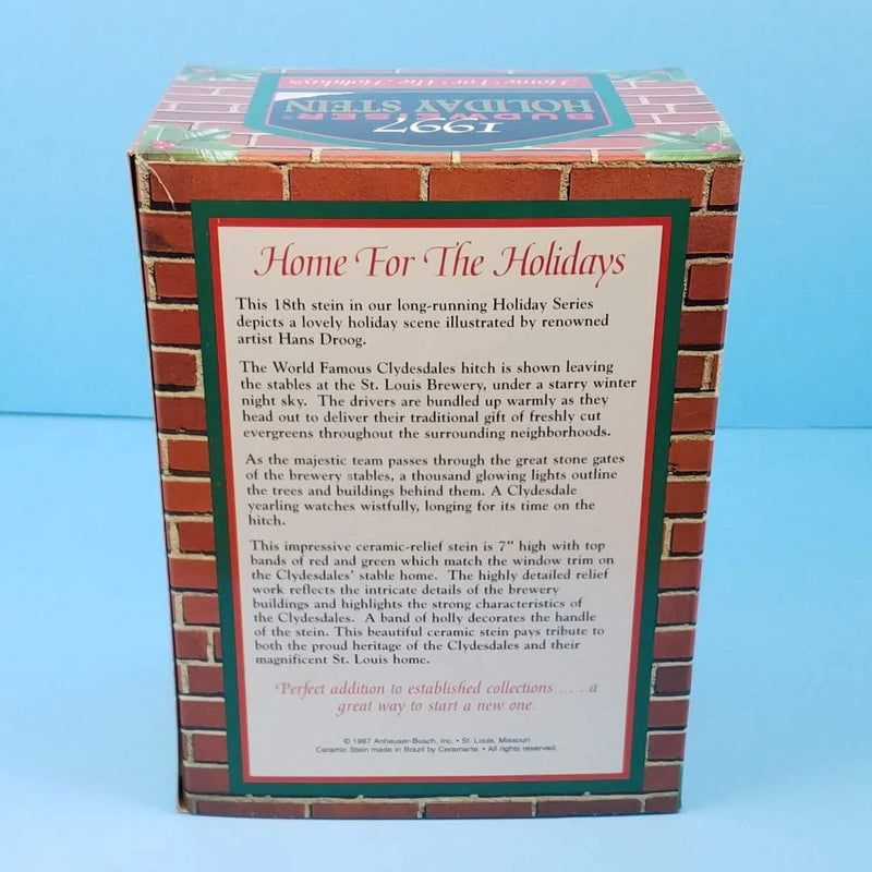 Load image into Gallery viewer, 1997 Budweiser Christmas Stein Home For The Holidays Mug COA Ceramarte CS313