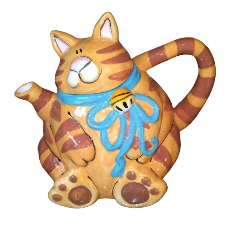 Load image into Gallery viewer, Orange Cat Teapot Animal Ceramics Decor by Blue Sky Clayworks Heather Goldminc