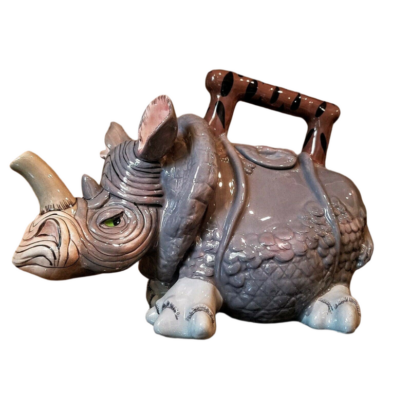 Load image into Gallery viewer, Rhino Teapot Ceramics by Blue Sky Clayworks Design Lynda Corneille Animal Decor