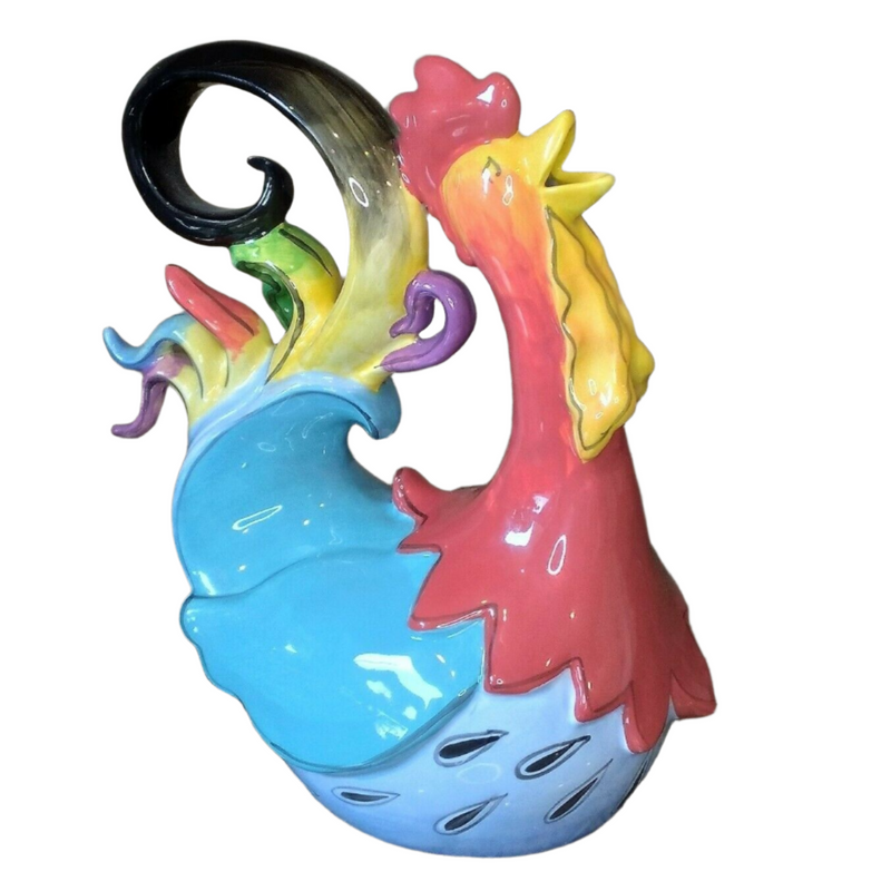 Load image into Gallery viewer, Frisco Falsetto Rooster Teapot Animal Ceramics Tea Pot Blue Sky Heather Goldminc