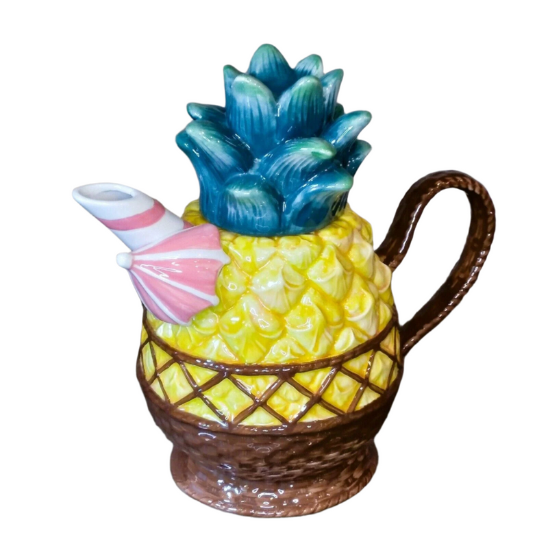 Load image into Gallery viewer, Pineapple Teapot Ceramics Collectable Flower Tea Pot Blue Sky Heather Goldminc