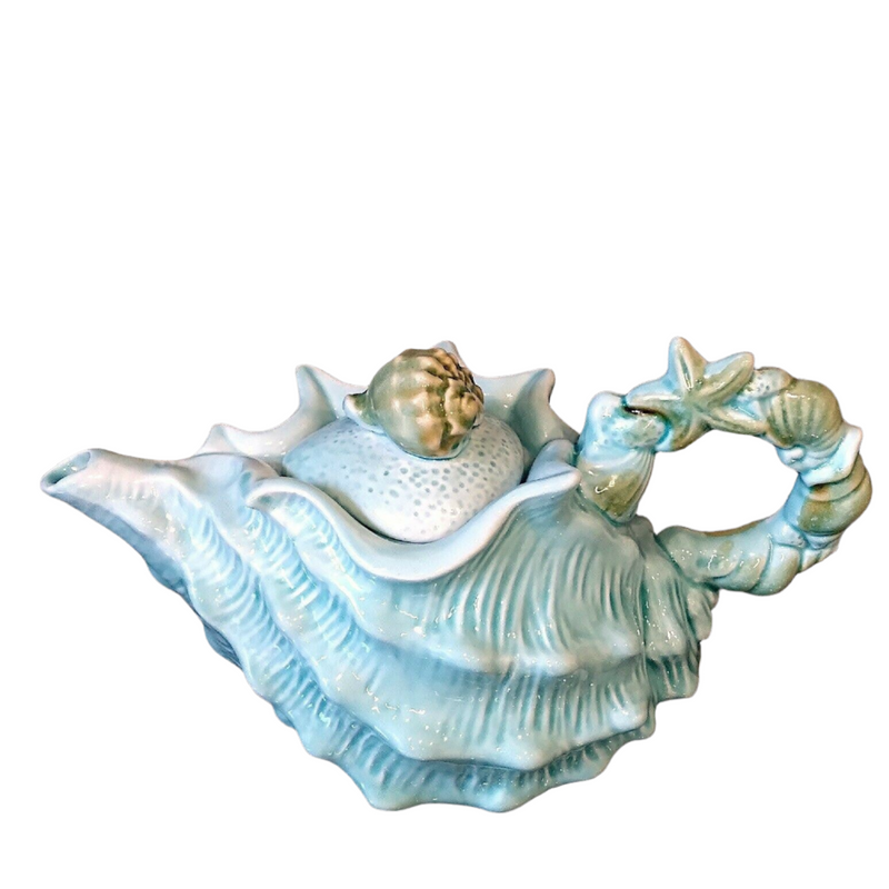 Load image into Gallery viewer, Shell Teapot Blue Decorative Sea Life Conch Cermics Decor Tea Pot by Blue Sky