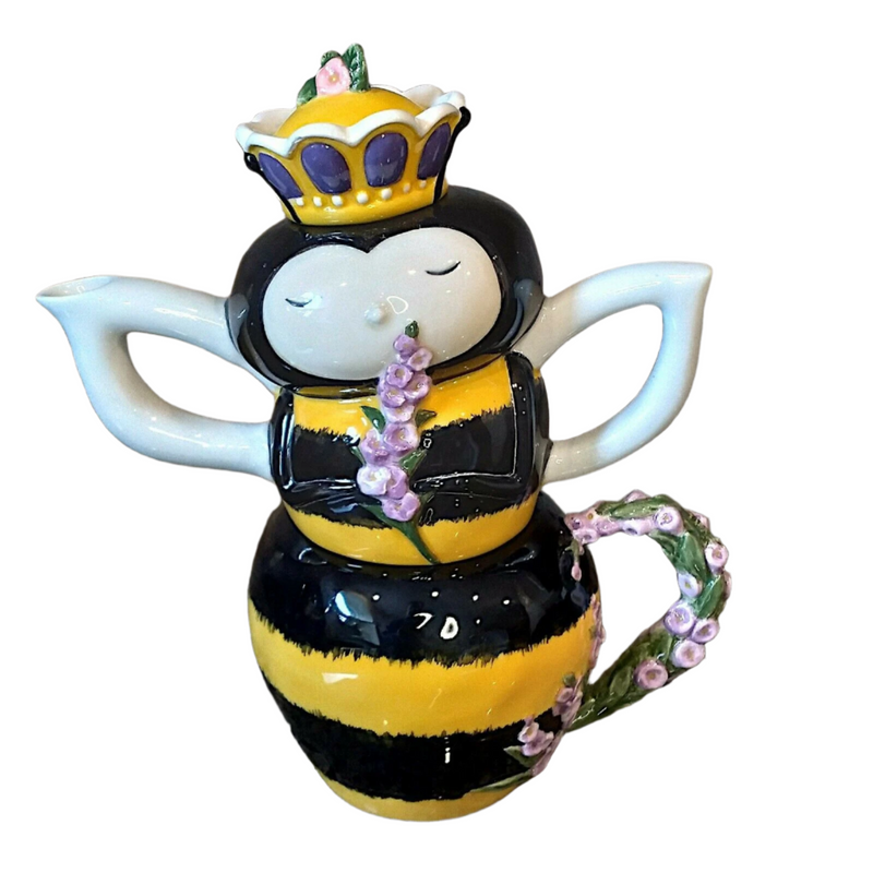 Load image into Gallery viewer, Jea with Queen Bee Tea for One Teapot Animal Ceramics Décor by Blue Sky Goldminc
