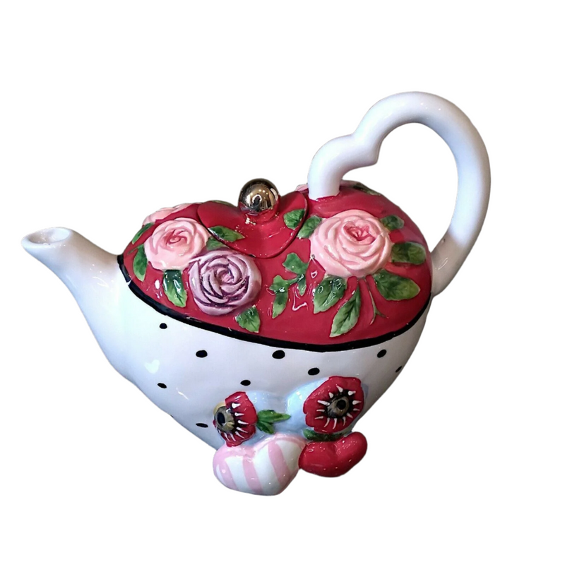 Load image into Gallery viewer, Valentines Day Teapot Foral Ceramics Decorative Home Décor by Blue Sky Goldminc