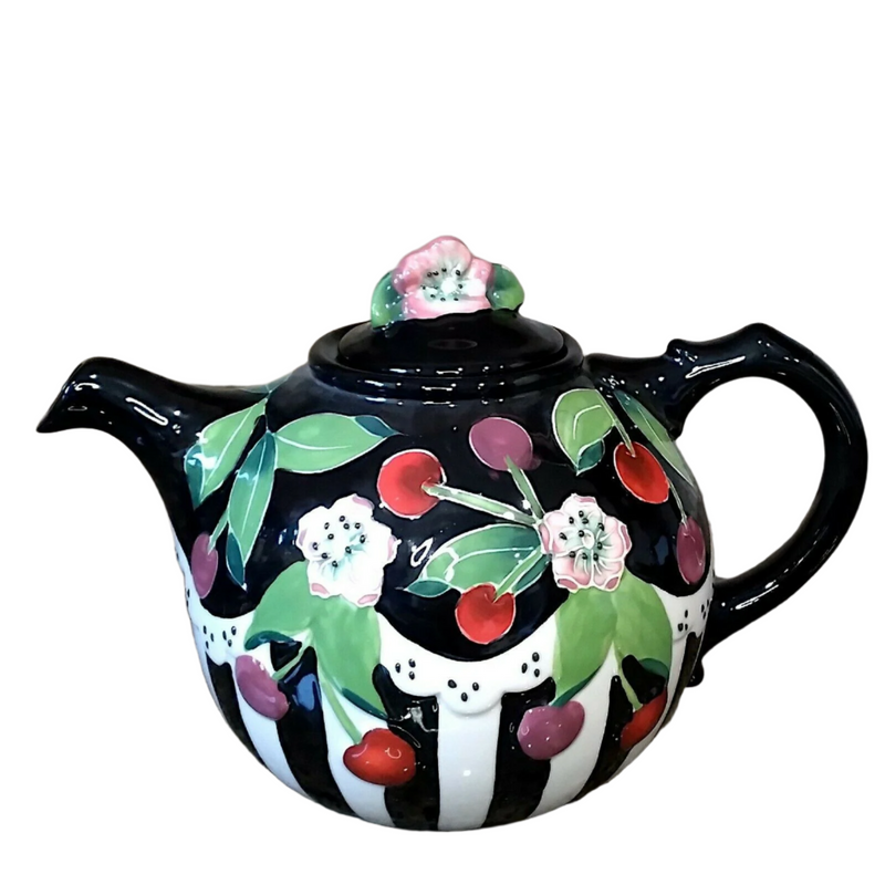 Load image into Gallery viewer, Cherry Floral Teapot Collectible Ceramics Tea PoT Flower by Blue Sky Goldminc