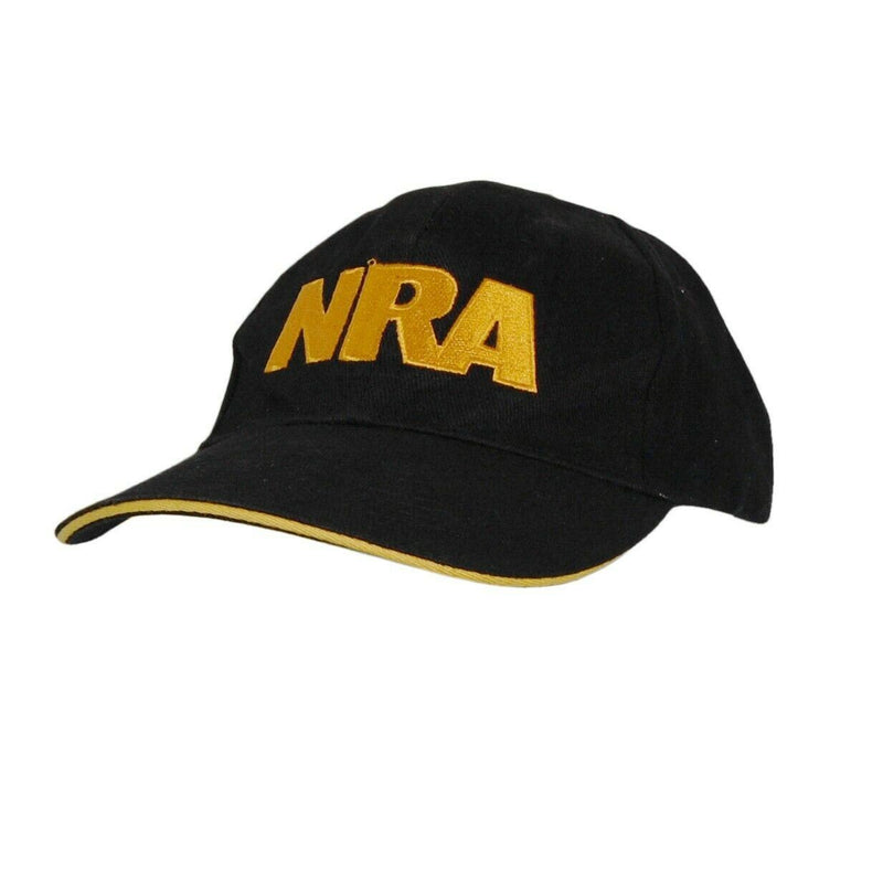 Load image into Gallery viewer, NRA National Rifle Association Hat 5 Panel Ball Cap Black and Gold Adjustable