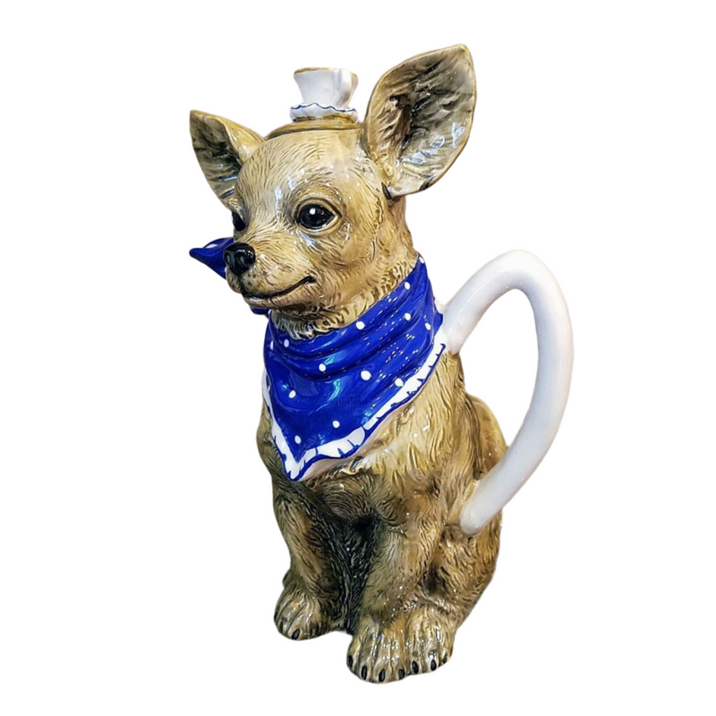 Load image into Gallery viewer, Tea with Diddy Teapot Chihuahua Dog Ceramics Tea Pot Blue Sky Heather Goldminc