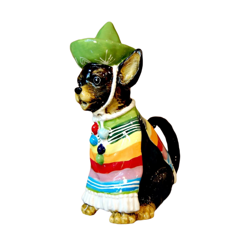 Load image into Gallery viewer, Chihuahua Dog Teapot Mexican Folk Art Ceramic Animal Tea Pot Blue Sky Goldminc