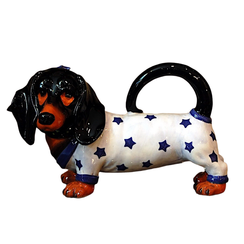 Load image into Gallery viewer, Willie Dachshund Dog Teapot Animal Ceramics Tea Pot Decor Blue Sky Corneille