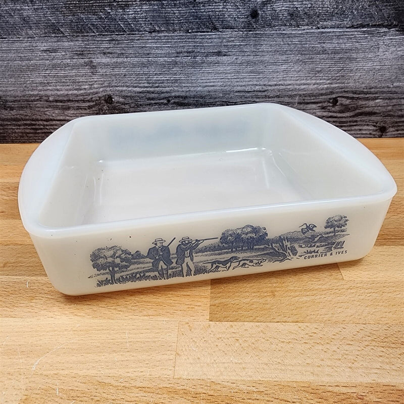 Load image into Gallery viewer, Glassbake Milk White Glass Hunter Currier & Ives J2288 Casserole Baking Pan