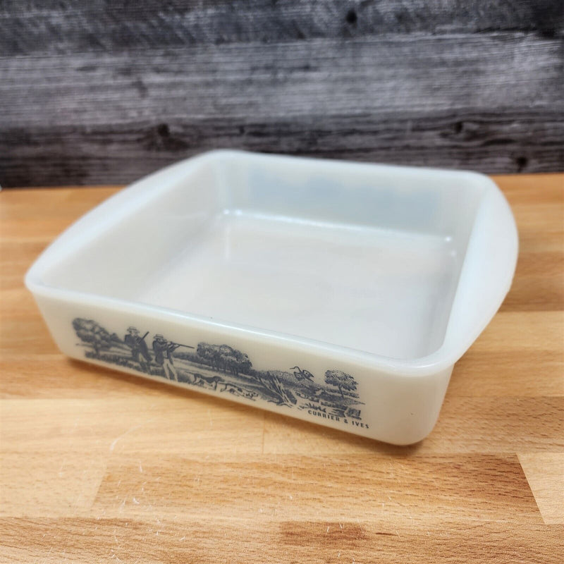 Load image into Gallery viewer, Glassbake Milk White Glass Hunter Currier & Ives J2288 Casserole Baking Pan