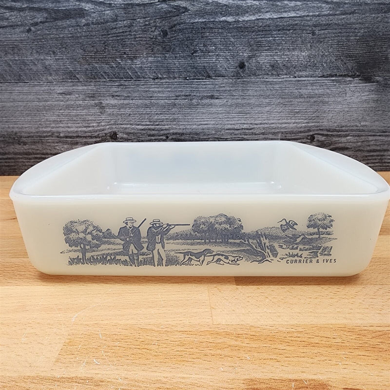Load image into Gallery viewer, Glassbake Milk White Glass Hunter Currier & Ives J2288 Casserole Baking Pan