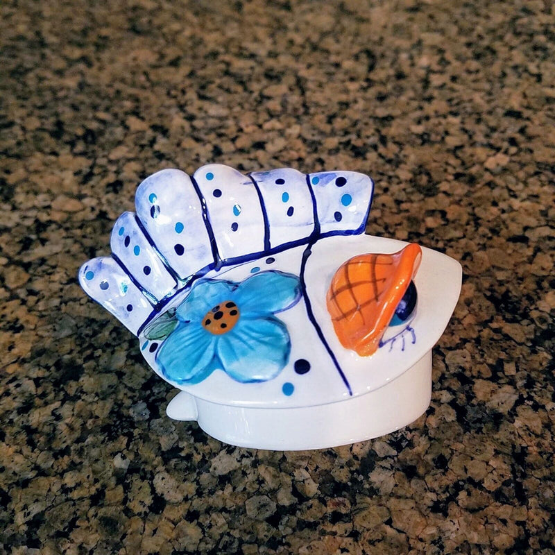 Load image into Gallery viewer, Flower Kissy Fish Teapot Ceramic Tea Pot Embossed Decor Blue Sky Diane Artware