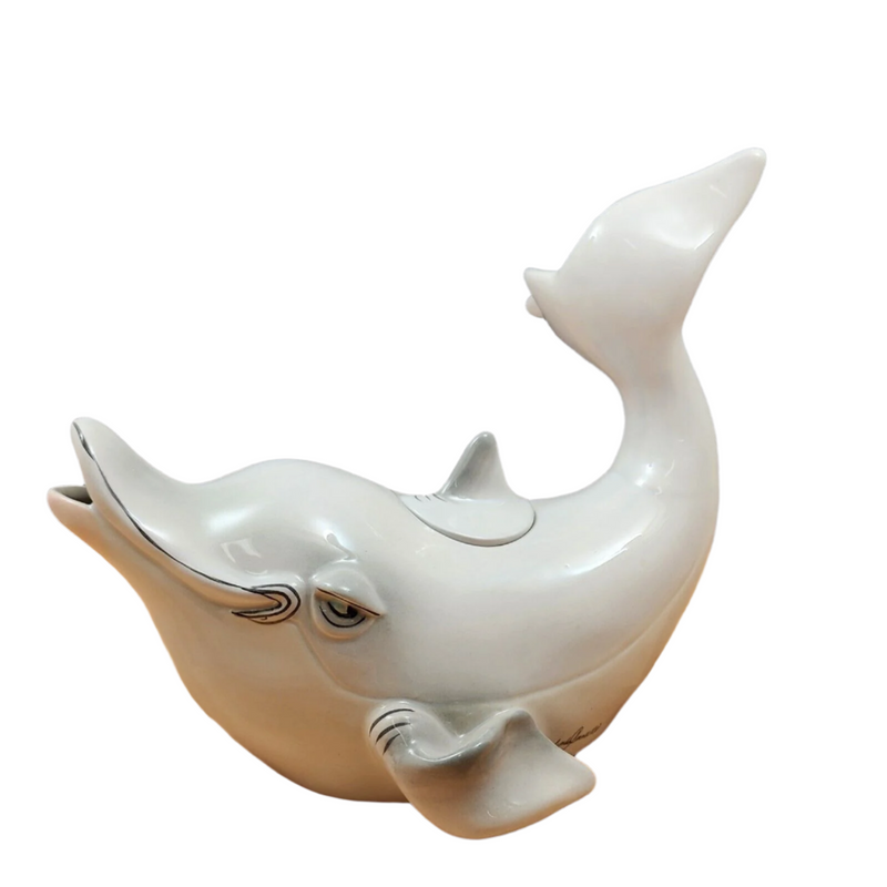 Load image into Gallery viewer, Gray Dolphin Teapot Ceramics Animal Tea Pot by Blue Sky and Lynda Corneille