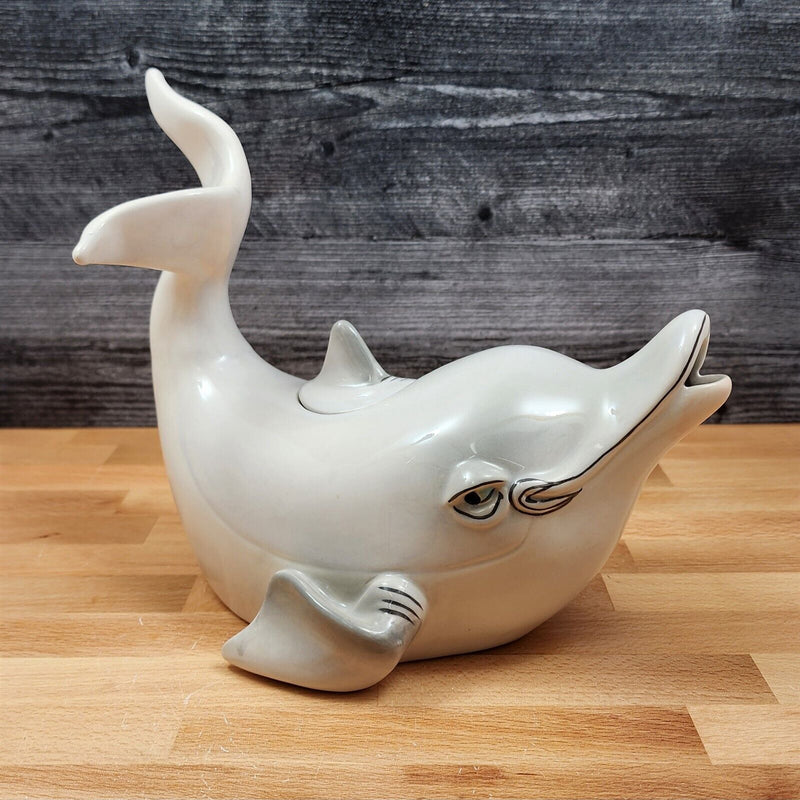 Load image into Gallery viewer, Gray Dolphin Teapot Ceramics Animal Tea Pot by Blue Sky and Lynda Corneille