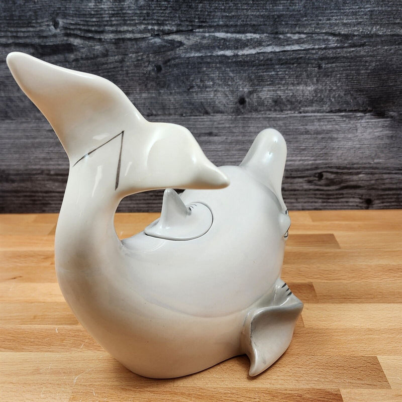 Load image into Gallery viewer, Gray Dolphin Teapot Ceramics Animal Tea Pot by Blue Sky and Lynda Corneille
