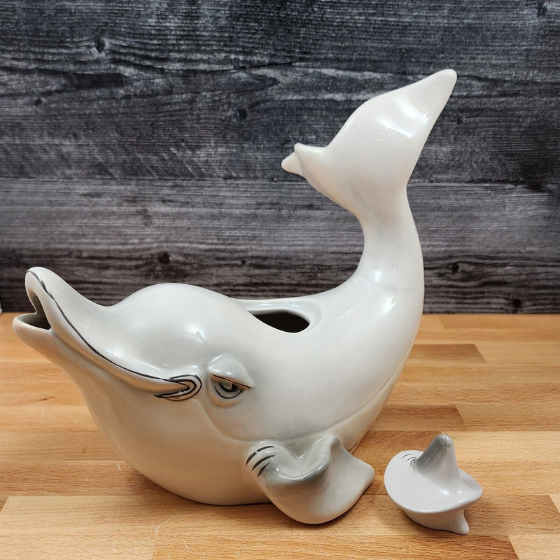 Load image into Gallery viewer, Gray Dolphin Teapot Ceramics Animal Tea Pot by Blue Sky and Lynda Corneille