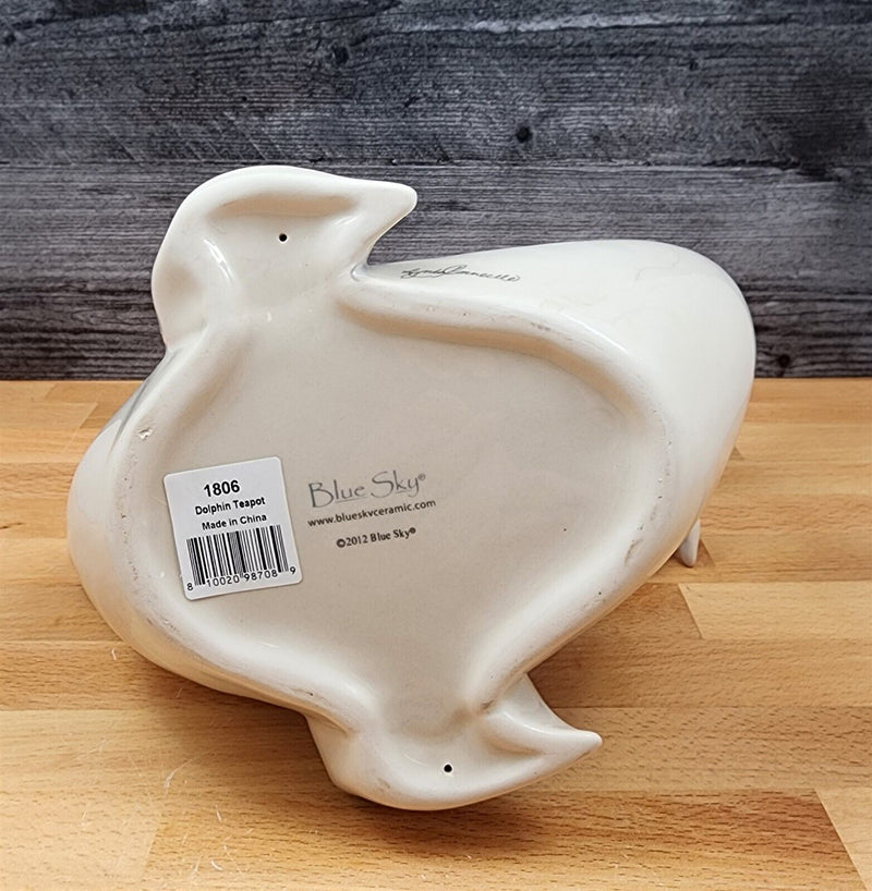 Load image into Gallery viewer, Gray Dolphin Teapot Ceramics Animal Tea Pot by Blue Sky and Lynda Corneille