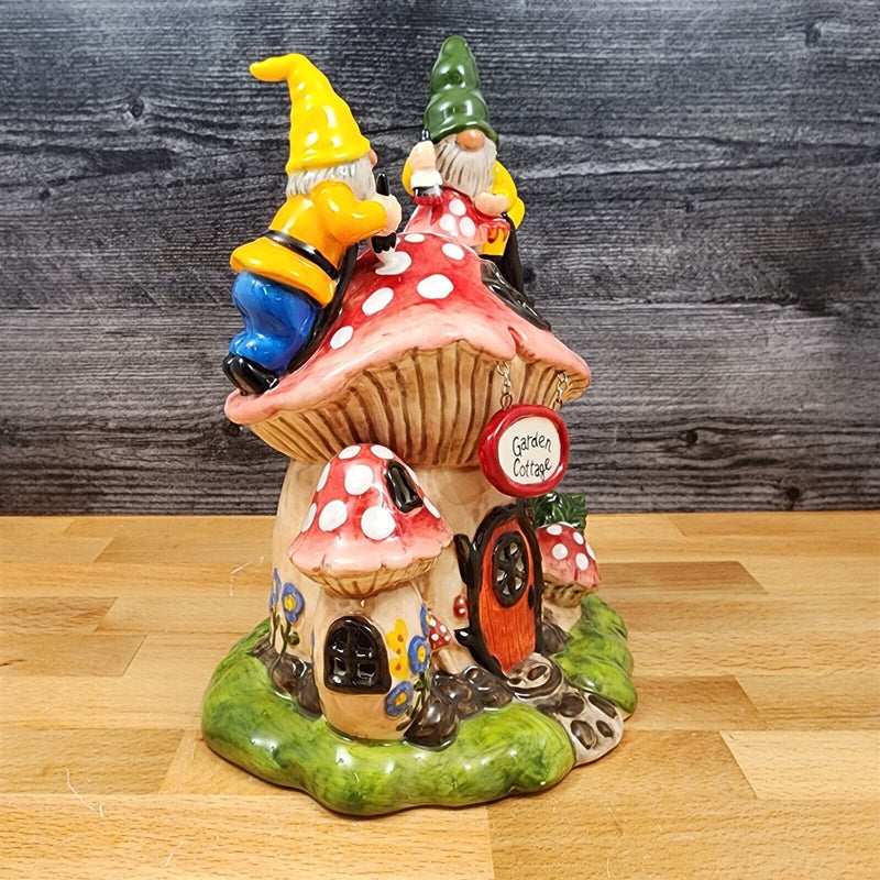 Load image into Gallery viewer, Sanctuary Garden Candle House Tea Light Gnome Mushroom Cottage Goldminc Blue Sky