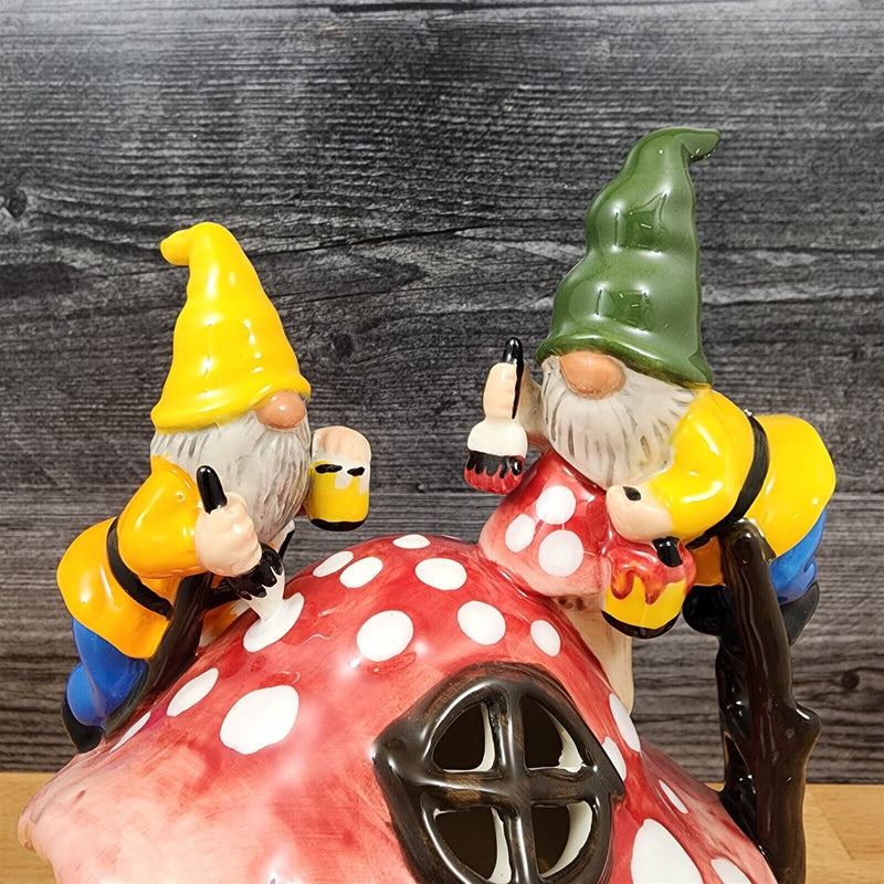 Load image into Gallery viewer, Sanctuary Garden Candle House Tea Light Gnome Mushroom Cottage Goldminc Blue Sky