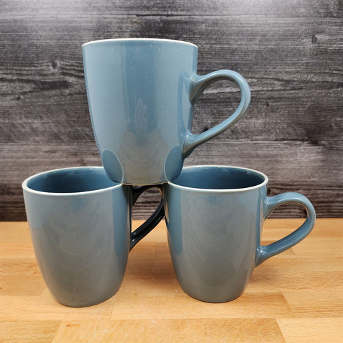 Mainstays Coffee Tea Cup Set of 3 Mugs in Blue with White Trim 16oz