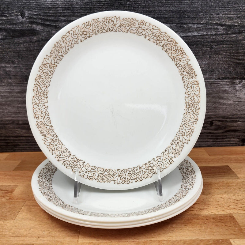 Load image into Gallery viewer, Corelle Corning Woodland Brown Set of 4 Salad Plate Ceramic 8 1/2" Floral Edge