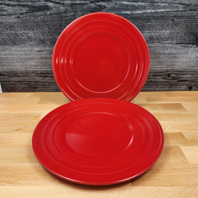 Load image into Gallery viewer, Rachael Ray Double Ridge Salad Plate Set of 2 Stoneware Crimson Red 8"