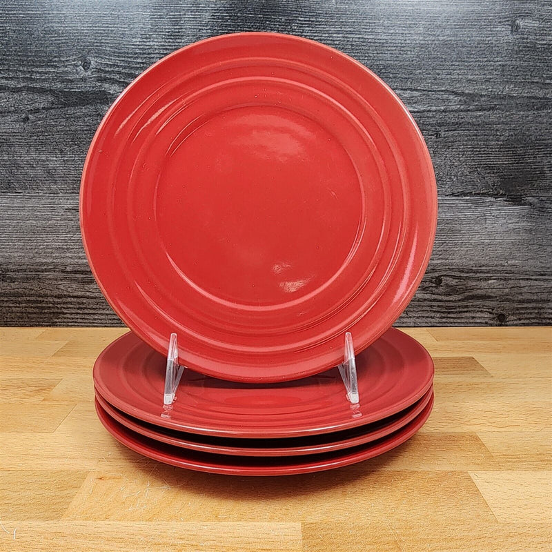 Load image into Gallery viewer, Rachael Ray Double Ridge Salad Plate Set of 4 Stoneware Crimson Red 8"