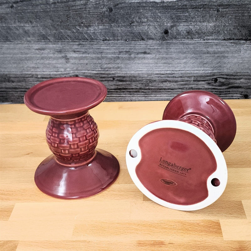 Load image into Gallery viewer, Longaberger Pedestal Candleholders Woven Tradition Paprika Set of 2 Pillar 5"