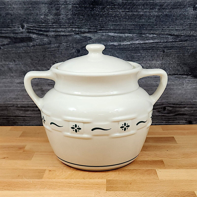 Load image into Gallery viewer, Longaberger Cookie Candy Jar with Lid Woven Traditions Green Embossed