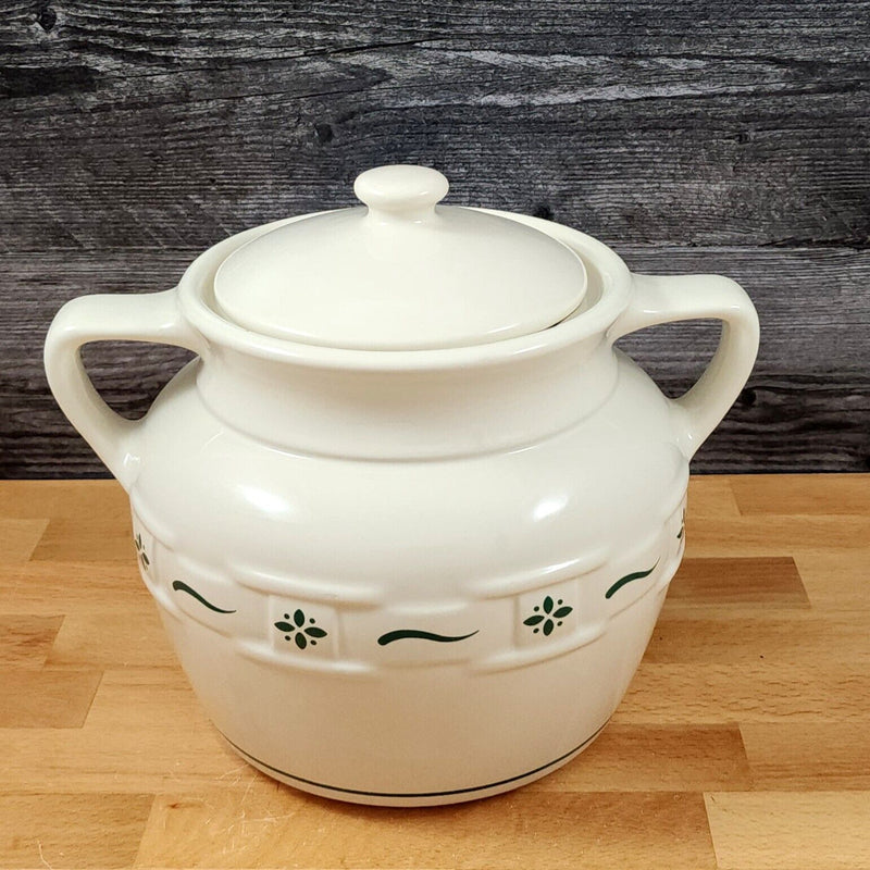 Load image into Gallery viewer, Longaberger Cookie Candy Jar with Lid Woven Traditions Green Embossed
