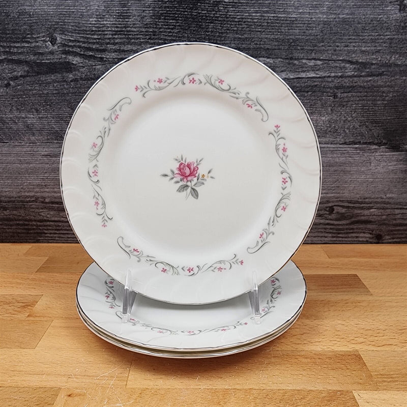 Load image into Gallery viewer, Royal Swirl Salad Plate Set of 3 Pink Rose Flower Fine China Japan Ceramic