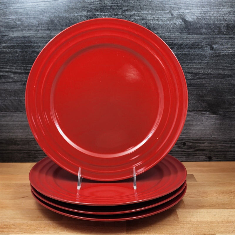 Load image into Gallery viewer, Rachael Ray Double Ridge Dinner Plates Set of 4 Stoneware Crimson Red 11"