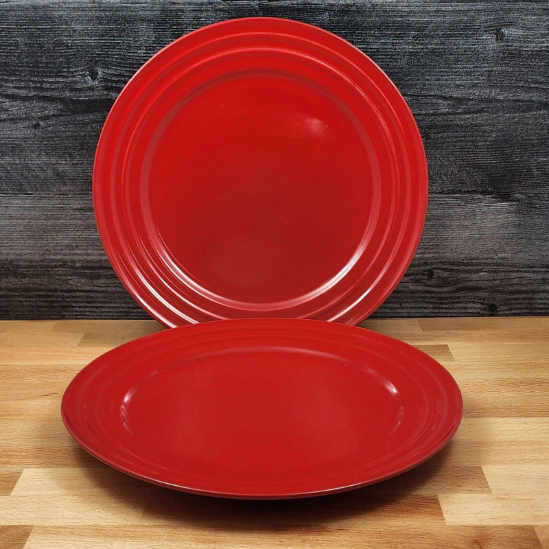 Load image into Gallery viewer, Rachael Ray Double Ridge Dinner Plates Set of 2 Stoneware Crimson Red 11"