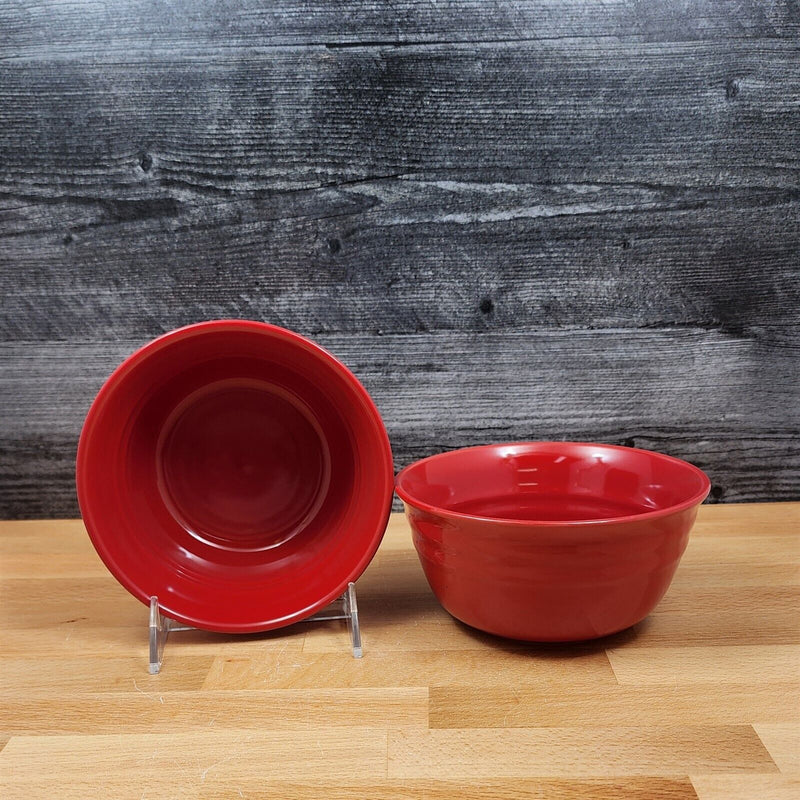 Load image into Gallery viewer, Rachael Ray Double Ridge Soup Cereal Bowls Set of 2 Stoneware Crimson Red 6"