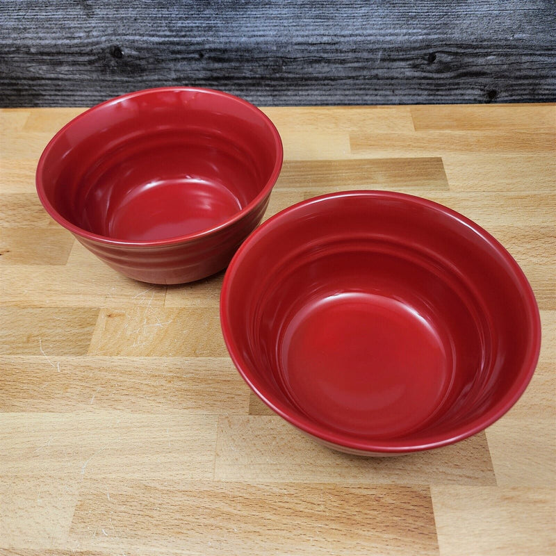 Load image into Gallery viewer, Rachael Ray Double Ridge Soup Cereal Bowls Set of 2 Stoneware Crimson Red 6"