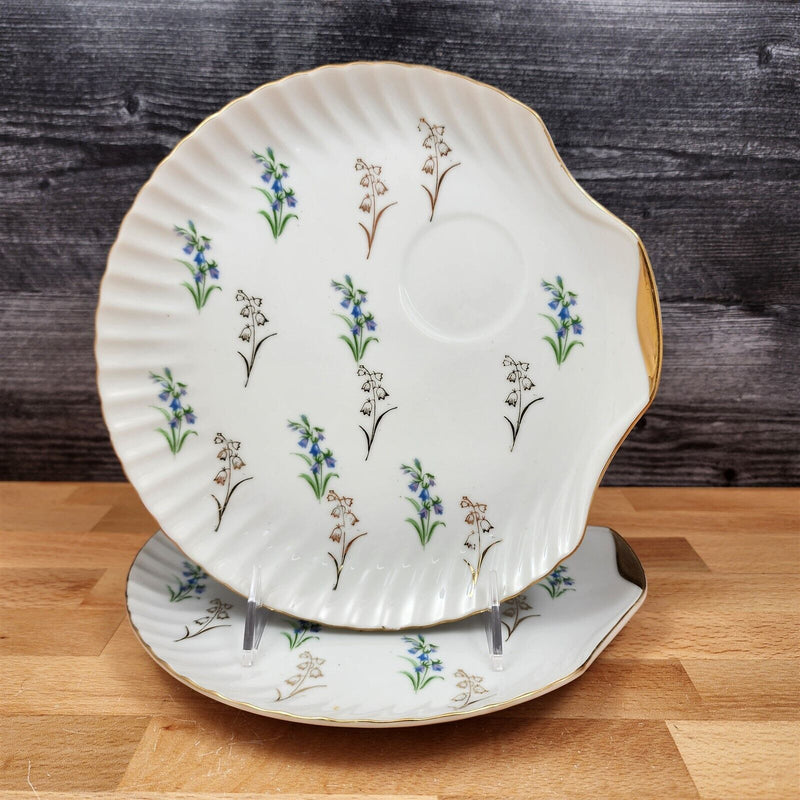 Load image into Gallery viewer, Floral Blue and Lavender Snack Plate Set of 2 Appetizer 9" Tray Ceramic White