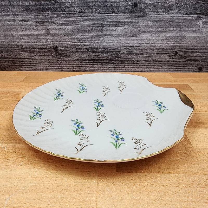 Load image into Gallery viewer, Floral Blue and Lavender Snack Plate with Gold Trim Appetizer Ceramic 9" Tray