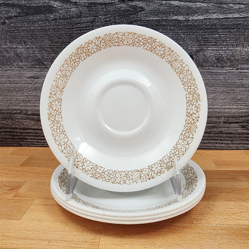 Load image into Gallery viewer, Corelle Corning Woodland Brown 4 Saucer Plate Set Ceramic 6" (15cm) Floral Edge