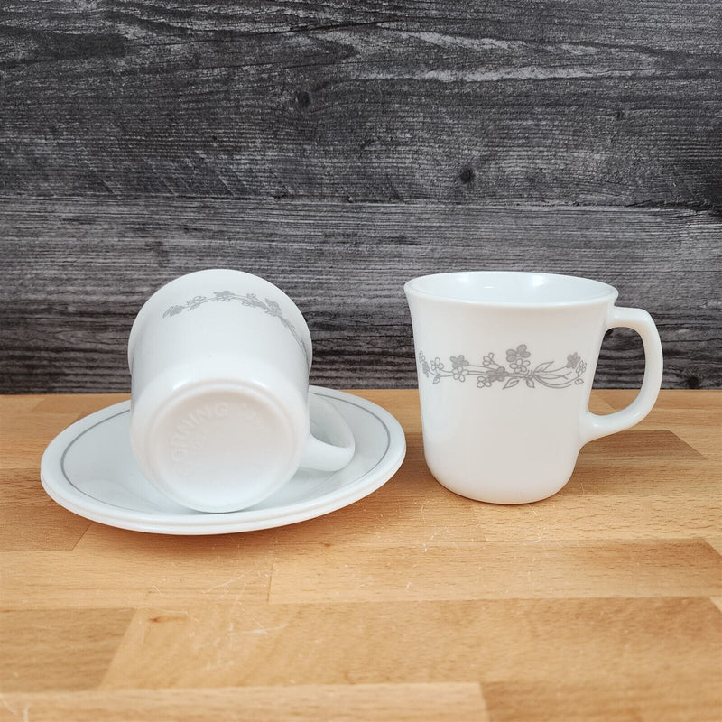 Load image into Gallery viewer, Corelle Corning Ribbon Bouquet 4 Coffee Mug & Saucer Set Tea Cup Gray Ceramic