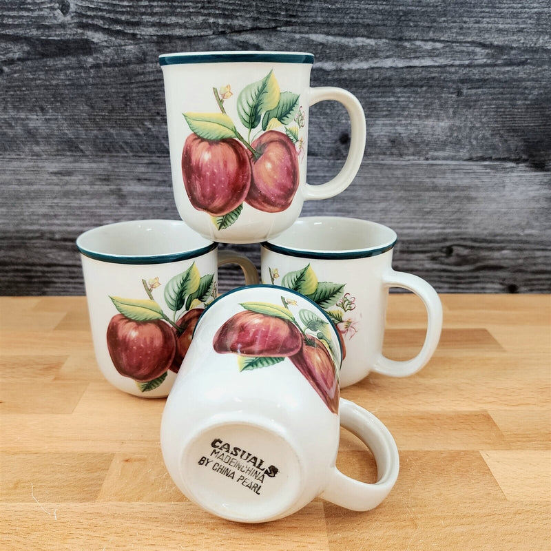 Load image into Gallery viewer, China Pearl Casuals Apples 4 Coffee Mugs Set 3 3/4 Tea Cup"