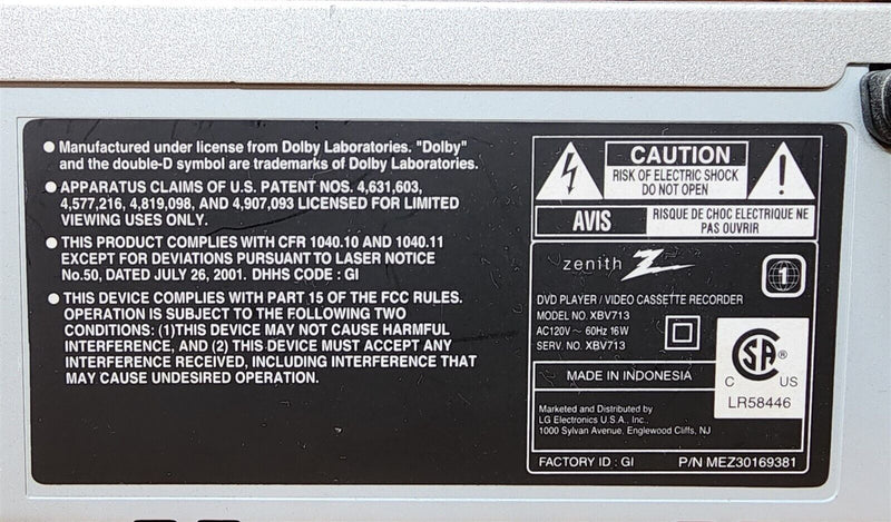 Load image into Gallery viewer, Zenith Combo DVD Player Hi-Fi Stereo VHS Recorder XBV713 DVD-VCR Player Tested